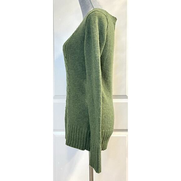 Old Navy Womens V Neck Sweater Jumper Green Cable Knit Wool Blend Pullover Sz S - Picture 3 of 6